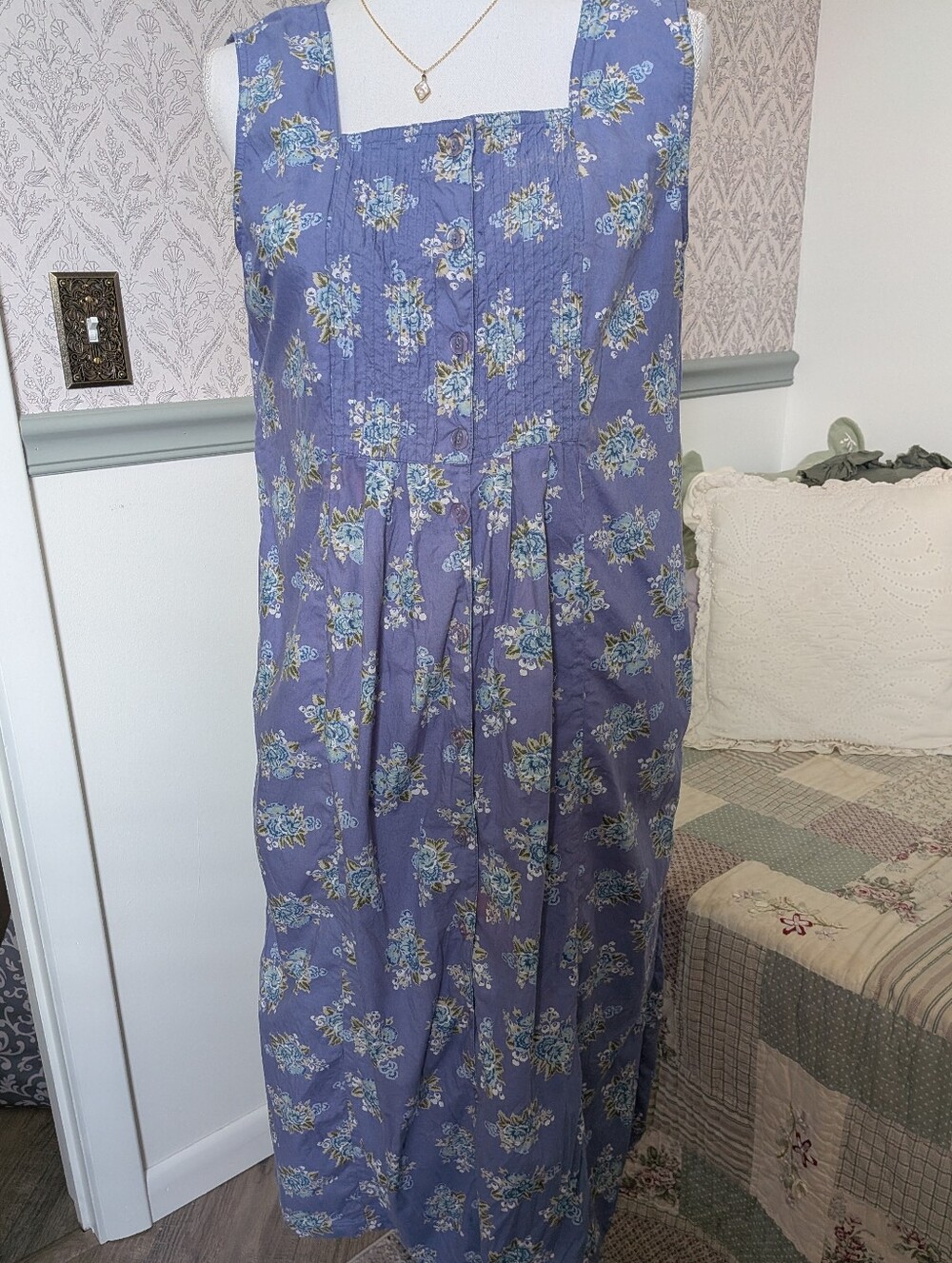 April Cornell Blue Floral Cotton Cottagecore Midi Dress M